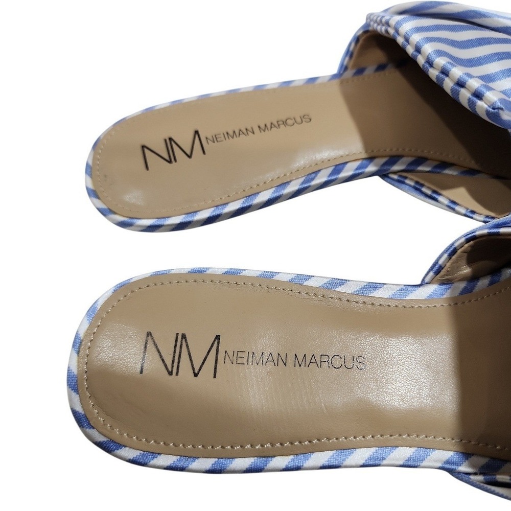 Neiman Marcus Nineya Blue Striped Bow Slide Sandals Womens 8 Nautical Resortwear - Picture 4 of 10